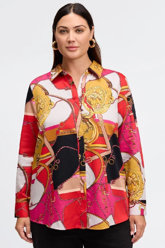 Luna Plus No Iron Buckle Scarf Print Shirt-- Lace Blend Ribbed Blend Corduroy Blend