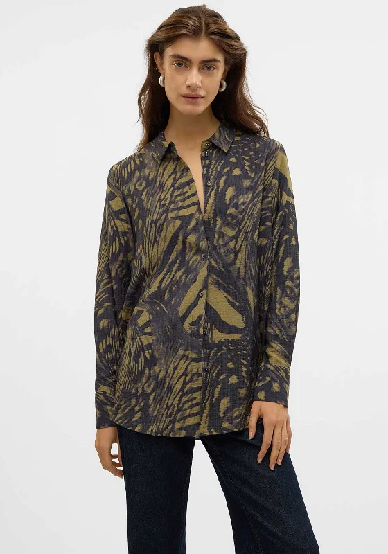Vero Moda Joss Printed Shirt, Black and Green-- Anti-Pilling Machine Wash Handmade