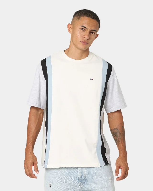 Tommy Jeans Vertical Cut And Sew T-Shirt Ivory-- Satin Blend Silk Blend Wool Blend