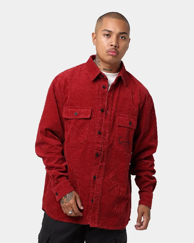 Karl Kani Chest Signature Corduroy Shirt Dark Red-- Notch Collar Peter Pan Collar Cowl Neck Karl Kani Chest Signature Corduroy Shirt Dark Red-- Notch Collar Peter Pan Collar Cowl Neck
