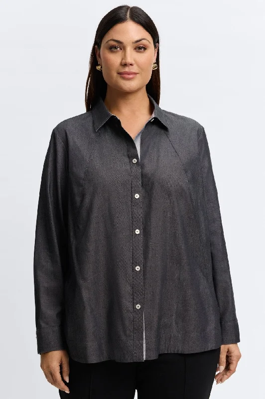 Veronica Plus Cotton Twill Shirt-- Silk Blend Satin Velvet