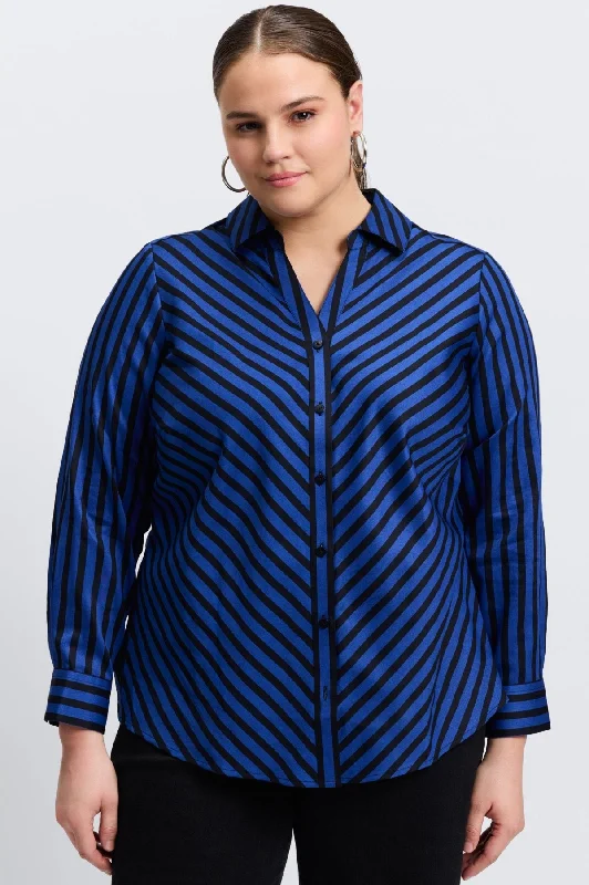 Mary Plus No Iron Stripe & Gingham Shirt-- Thin T-Shirt Open Front Quick Dry