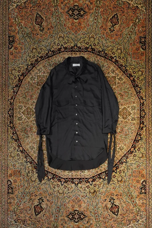 SUGARHILL SATIN RIBBON LONG SHIRT (BLACK)-- Front Pockets Side Pockets Patch Pockets SUGARHILL SATIN RIBBON LONG SHIRT (BLACK)-- Front Pockets Side Pockets Patch Pockets