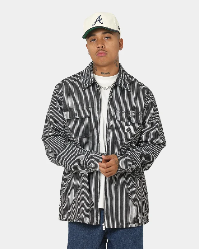 XLARGE Pinstripe Long Sleeve Zip Shirt Black-- Beaded Sequined Faux Fur