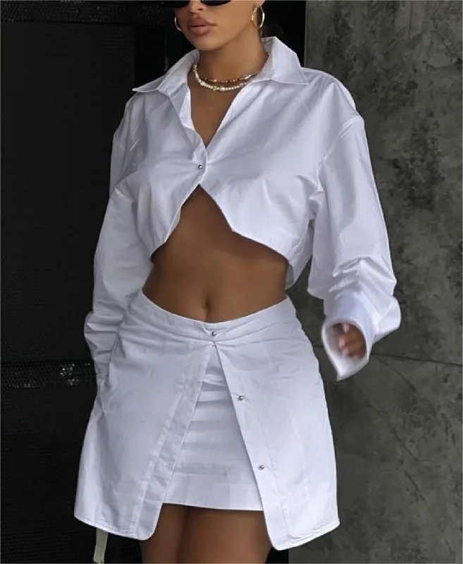 Women Clothing Shirt Outfit Skirt Set-- Satin Fabric Silk Fabric Chiffon Fabric