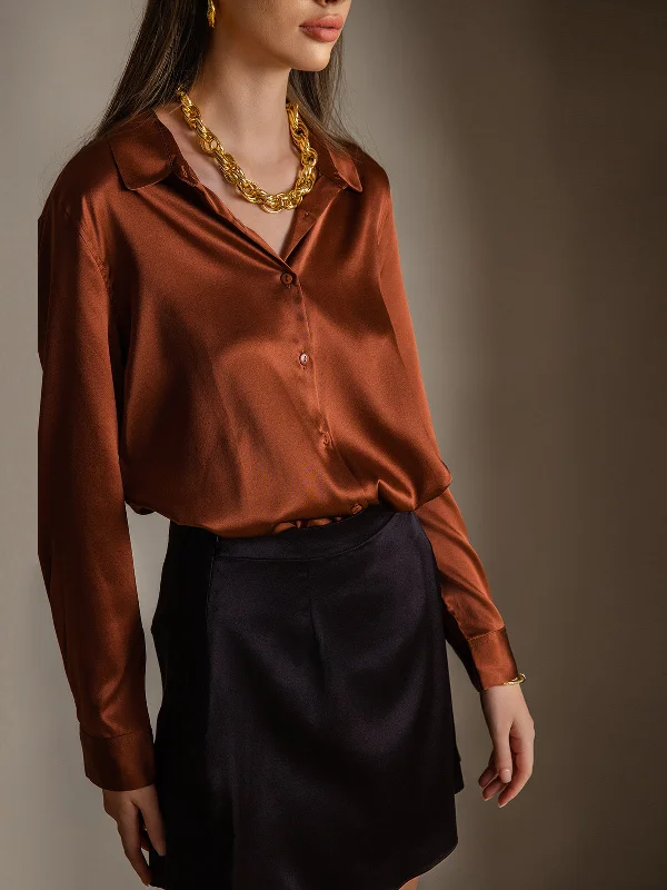 19Momme Silk Solid Color Basic Lapel Shirt-- Print Jacquard Patchwork