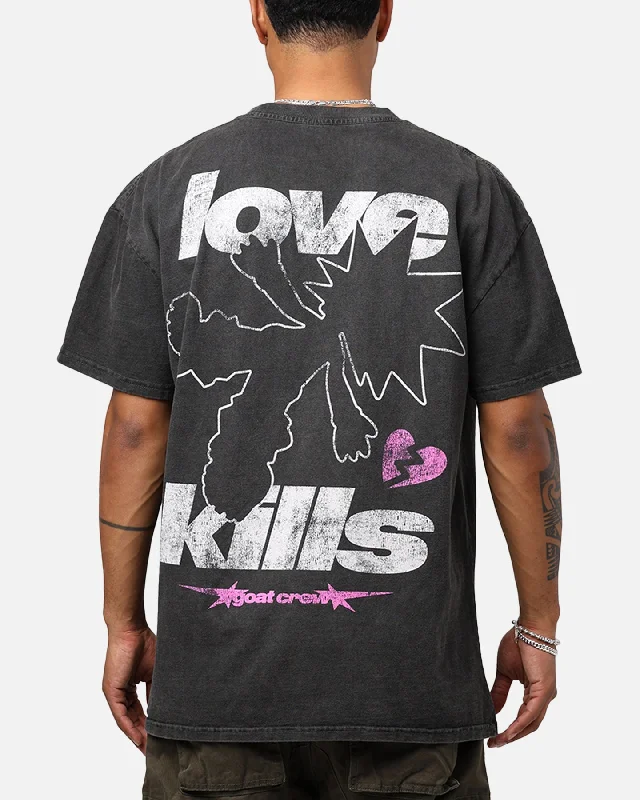 Goat Crew Love Kills Heavyweight T-Shirt Black Wash-- Mesh Blend Leather Blend Suede Blend
