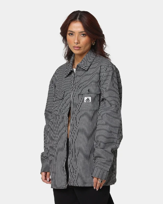 XLARGE Pinstripe Long Sleeve Zip Shirt Black-- Mesh Canvas Denim