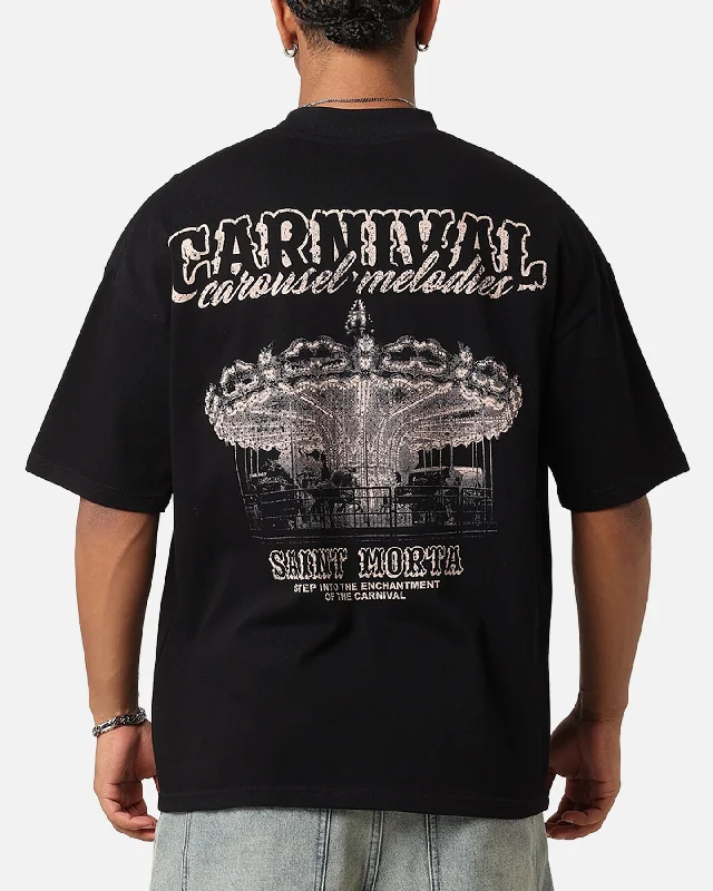 Saint Morta Carnival Mock Neck T-Shirt Black-- Thin T-Shirt Open Front Quick Dry