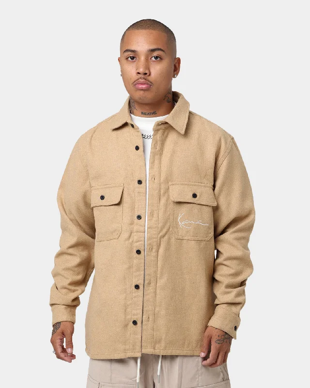 Karl Kani Chest Signature Wool Blend Shirt Sand-- Hooded Caped Shawl Collar