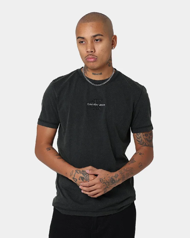 Calvin Klein Monogram Logo Washed T-Shirt Washed Black-- Striped Floral Plaid