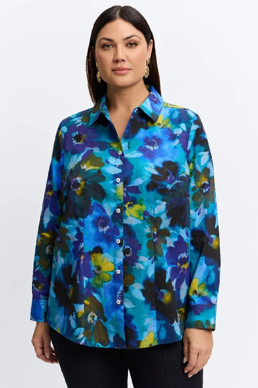 June Plus No Iron Painterly Floral Shirt-- Cozy Warm Stylish