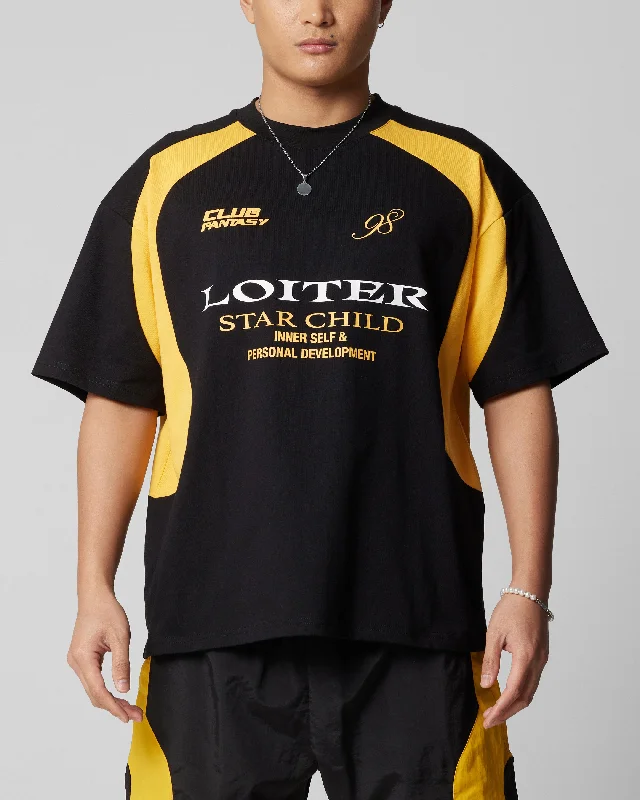 Loiter Subcultural Panel T-Shirt Black/Yellow-- Collared Crew Neck Turtle Neck