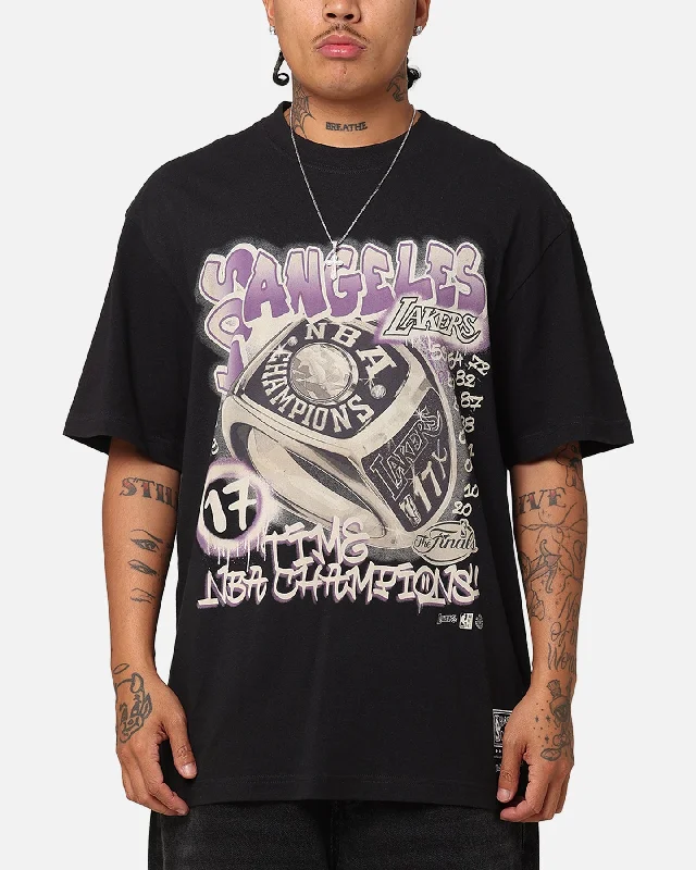 Mitchell & Ness Los Angeles Lakers Champs Graffiti T-Shirt Faded Black-- Spandex Blend Rayon Blend Denim Blend