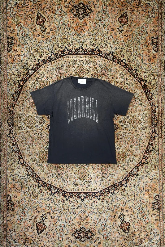 SUGARHILL COLLEGE PRINT T-SHIRT (AGED BLACK)-- Collared T-Shirt Boat Neck A-Line