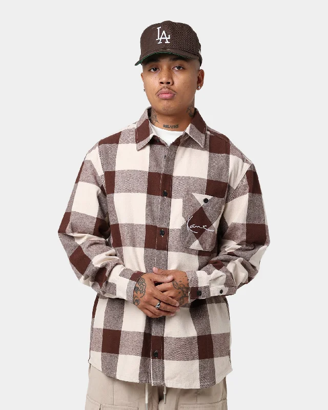 Karl Kani Chest Signature Flannel Shirt Cream-- Print Jacquard Patchwork