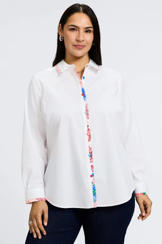 Charlie Plus No Iron Stretch Springtime Collage Cotton Shirt-- Sequined Glittery Shiny