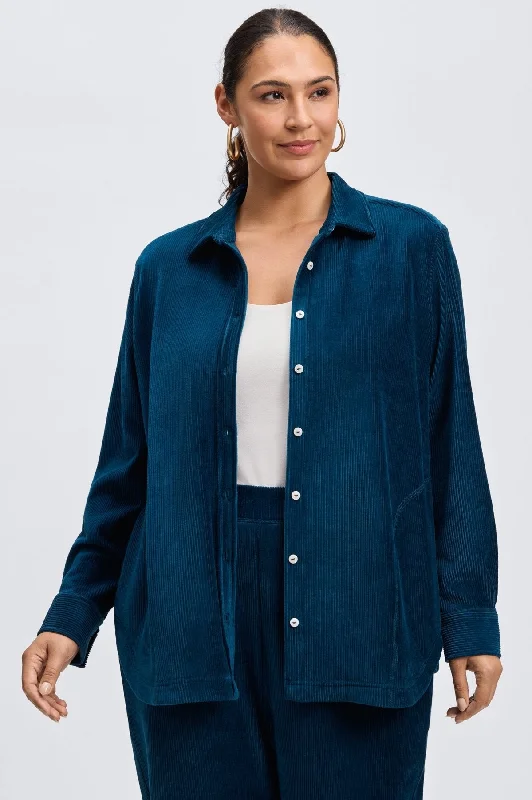 Maddy Plus Long Sleeve Plush Cord Shirt-- Print Jacquard Patchwork