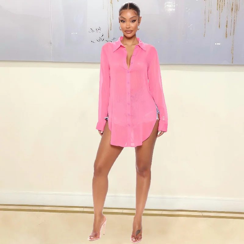 Summer Women Clothing Long Sleeve Sexy See Through Shirt-- Cozy Warm Stylish
