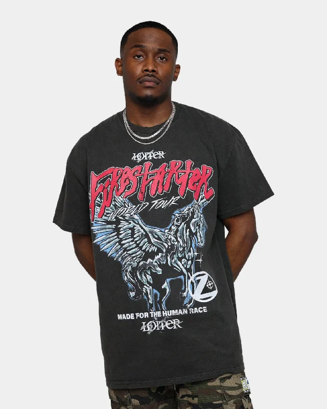 Loiter Firestarter Tour Ultra Premium Vintage T-Shirt Black Wash-- Ribbed T-Shirt High Neck Heavyweight Loiter Firestarter Tour Ultra Premium Vintage T-Shirt Black Wash-- Ribbed T-Shirt High Neck Heavyweight