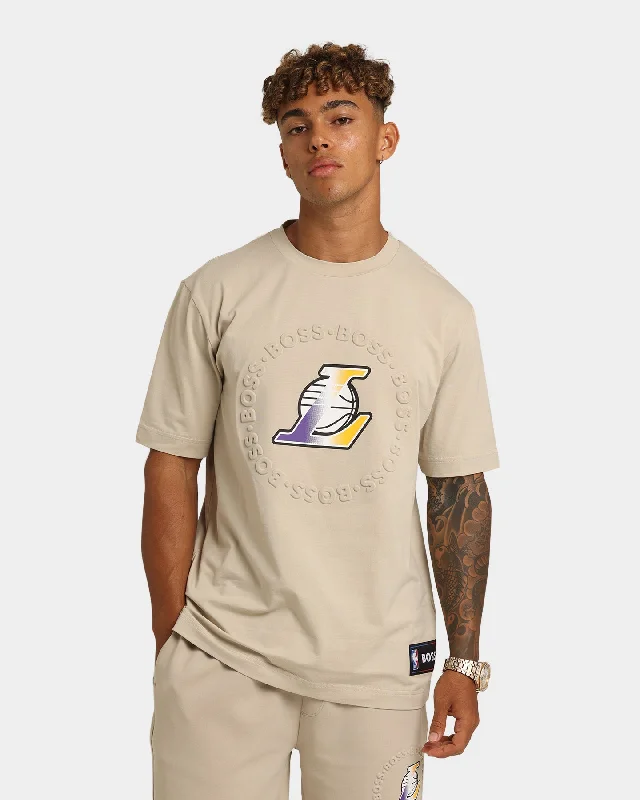 Hugo Boss X NBA Basic Los Angeles Lakers Short Sleeve T-Shirt Light Beige-- Graphic T-Shirt Round Neck Polyester Hugo Boss X NBA Basic Los Angeles Lakers Short Sleeve T-Shirt Light Beige-- Graphic T-Shirt Round Neck Polyester