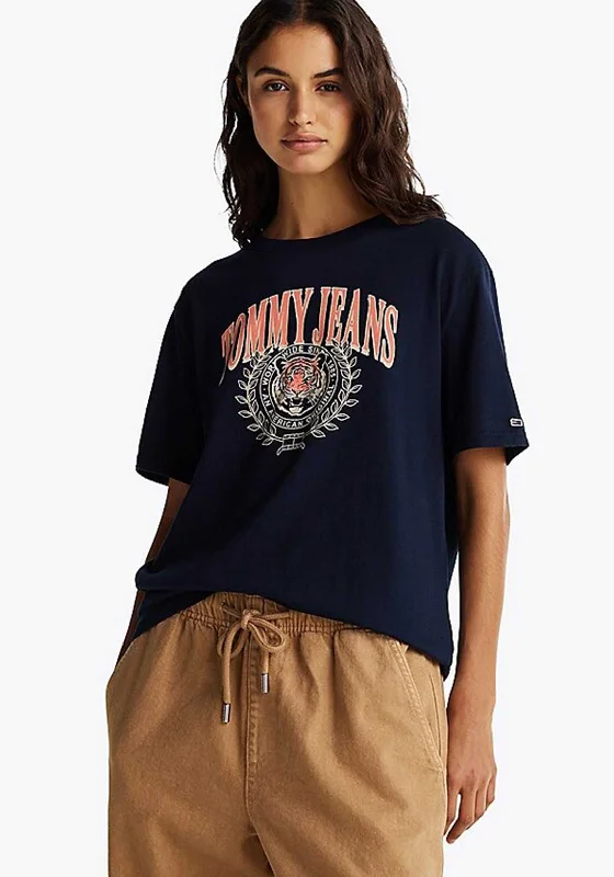 Tommy Jeans Tiger Varsity T Shirt, Navy-- Zippered Buttoned Snapped