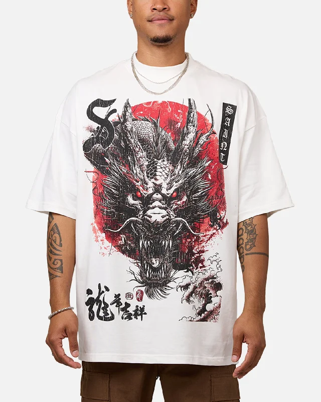 Saint Morta Year Of The Dragon Mock T-Shirt Off White-- Hooded Caped Shawl Collar