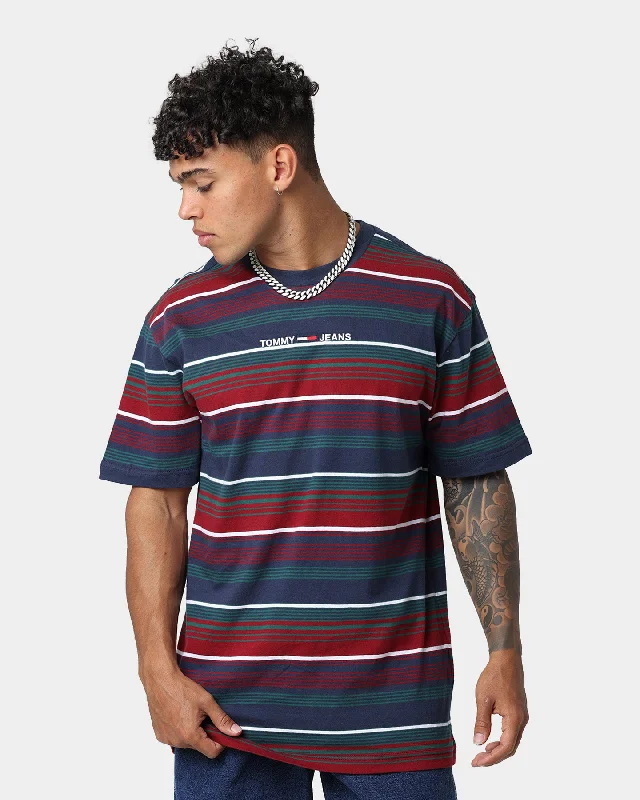 Tommy Jeans TJM Stripe Linear Logo T-Shirt Twilight Navy-- Zippered Front Buttoned Front Snap Front Tommy Jeans TJM Stripe Linear Logo T-Shirt Twilight Navy-- Zippered Front Buttoned Front Snap Front