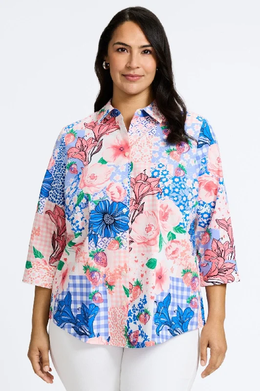 June Plus No Iron Springtime Collage Shirt-- Satin Fabric Silk Fabric Chiffon Fabric