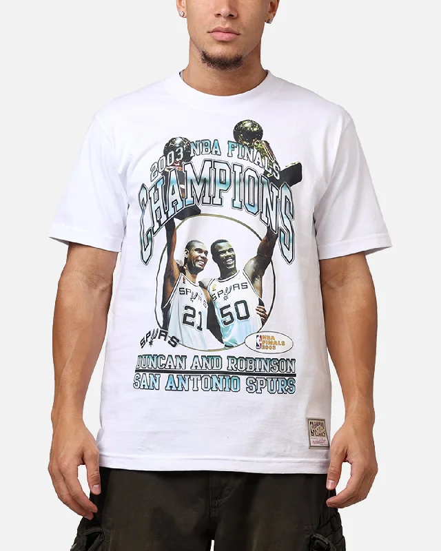 Mitchell & Ness San Antonio Spurs 2003 Finals Champions T-Shirt White-- Nylon Fabric Polyester Fabric Spandex Fabric