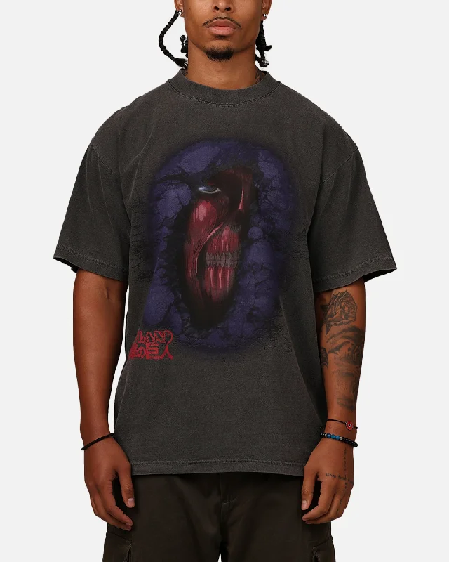 Hypland X Attack On Titan Hidden Titan T-Shirt Vintage Black-- Mesh Blend Leather Blend Suede Blend Hypland X Attack On Titan Hidden Titan T-Shirt Vintage Black-- Mesh Blend Leather Blend Suede Blend
