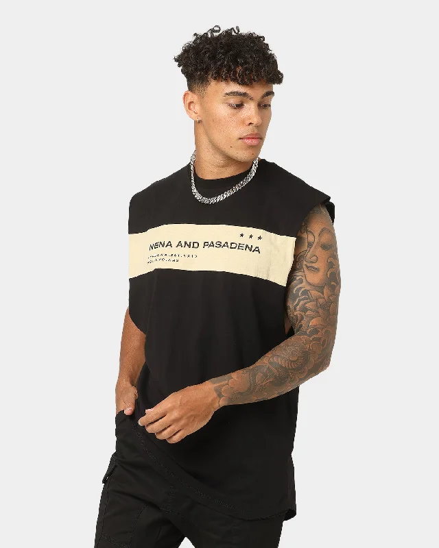 Nena and Pasadena Overthrown Scoop Back Muscle T-shirt Jet Black-- Lace Blend Ribbed Blend Corduroy Blend
