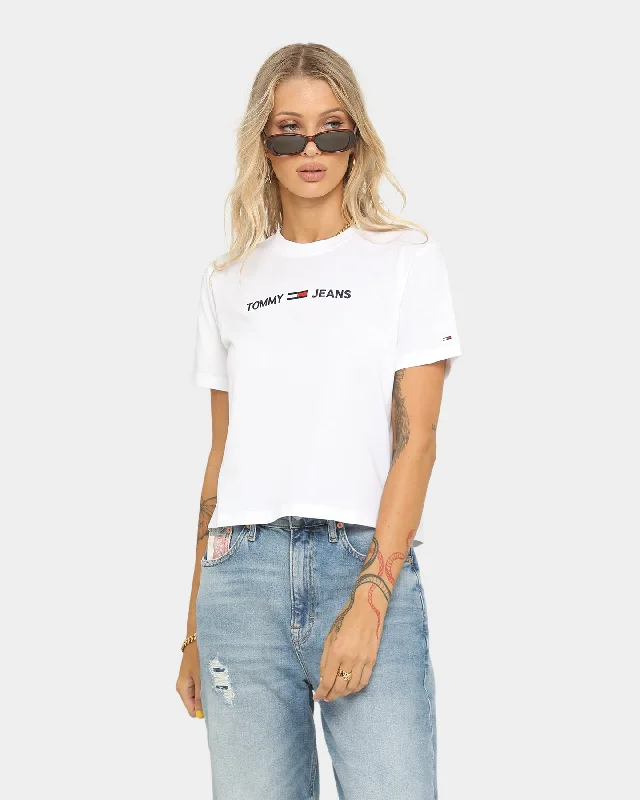 Tommy Jeans Women's TJW Modern Linear Logo T-Shirt White-- Chenille Blend Fleece Blend Nylon Blend Tommy Jeans Women's TJW Modern Linear Logo T-Shirt White-- Chenille Blend Fleece Blend Nylon Blend