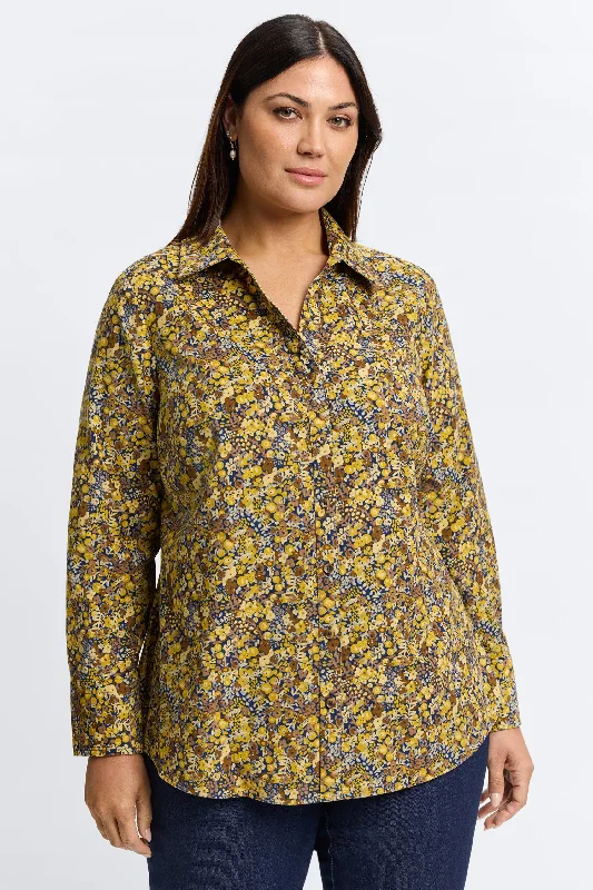 Mary Plus Ditsy Floral Corduroy Shirt-- Asymmetrical Pockets Print