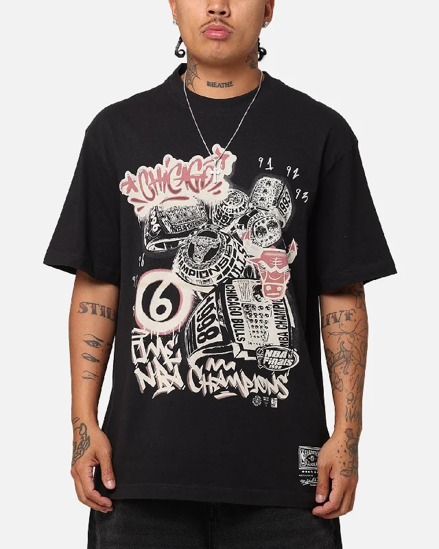 Mitchell & Ness Chicago Bulls Champs Graffiti T-Shirt Faded Black-- Real Fur Shearling Chenille