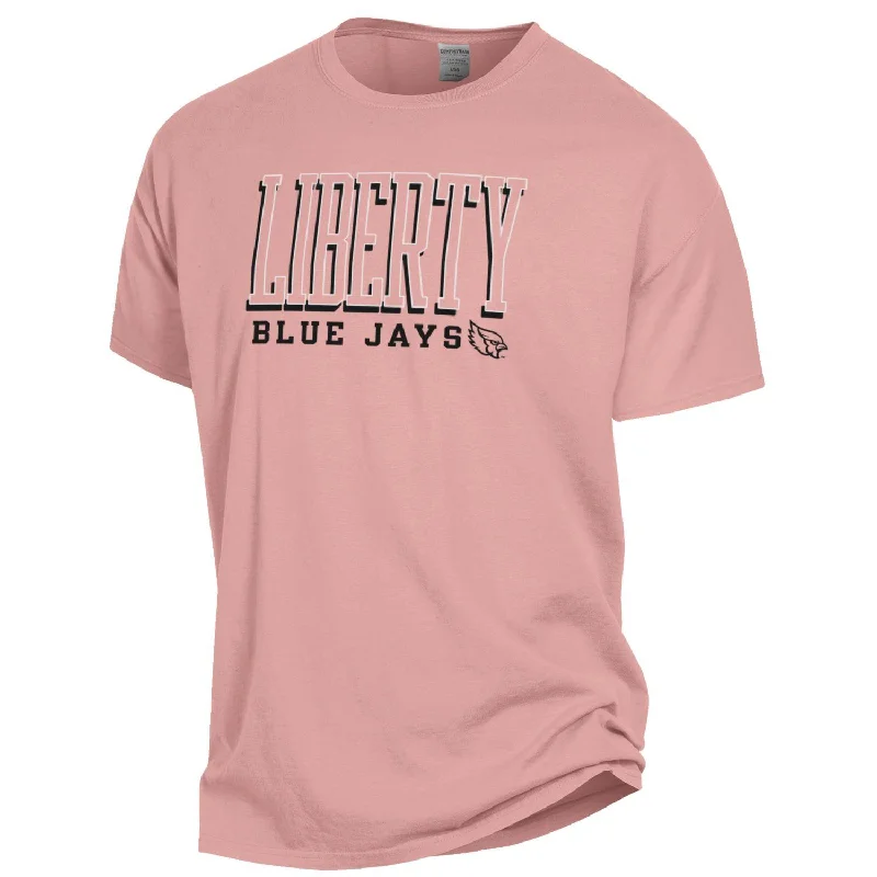 Liberty Blue Jays Pink Short Sleeve T-Shirt- By Comfort Wash-- Polka Dot Checkered Tartan