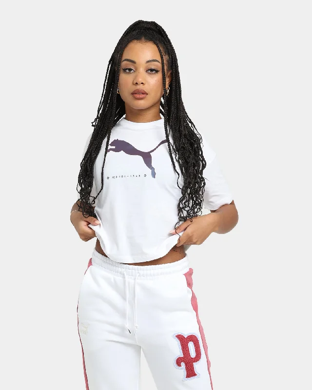 PUMA Women's Cyber Graphic T-Shirt Puma White-- Spandex Blend Rayon Blend Denim Blend