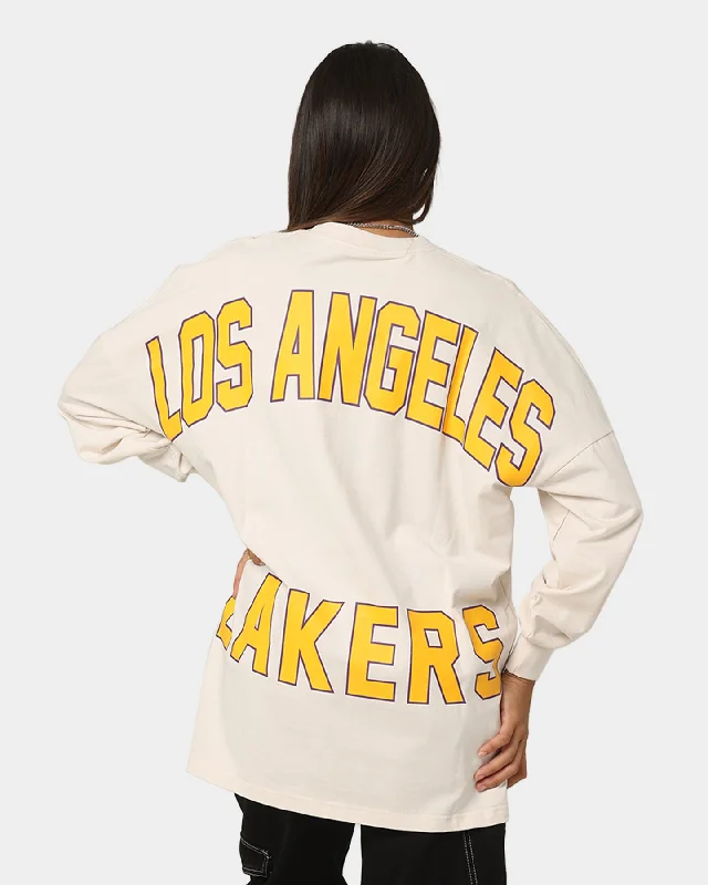 Mitchell & Ness Women's Los Angles Lakers NBA Haro Long Sleeve T-Shirt Faded White-- Modern Contemporary Chic Mitchell & Ness Women's Los Angles Lakers NBA Haro Long Sleeve T-Shirt Faded White-- Modern Contemporary Chic
