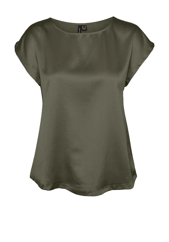 Vero Moda Merle Mix T Shirt, Green-- Solid Color Striped Floral
