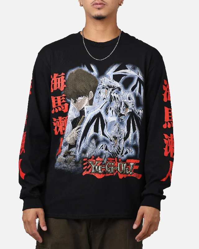 Goat Crew X Yu-Gi-Oh! Seto Kaiba Long Sleeve T-Shirt Black-- Fleece Fabric Down Fabric Feather Fabric