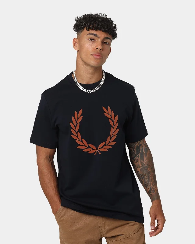Fred Perry Flock Laurel Wreath T-Shirt Navy-- Handmade Hand-knitted Hand-woven