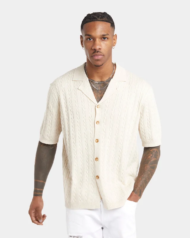 XXIII Terry Knit Button Up Shirt Tan-- Knit Fabric Woven Fabric Fleece Fabric