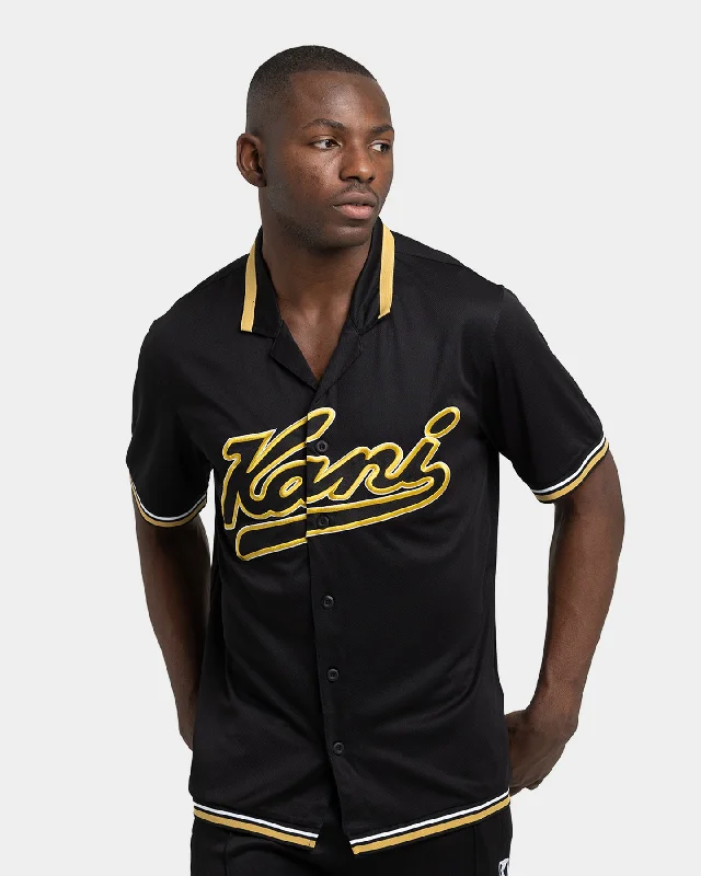 Karl Kani Varsity Baseball Shirt Black-- Beaded Sequined Faux Fur