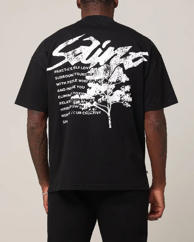 Saint Morta Self Love Premium T-Shirt Black-- Hooded Caped Shawl Collar