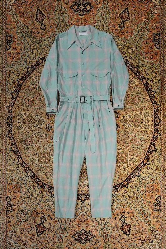 SUGARHILL OMBRE SHIRT JUMPSUIT (GREEN)-- Hooded Caped Shawl Collar