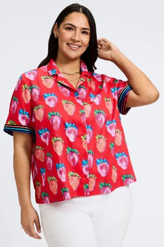 Quinn Plus No Iron Strawberry Delight Camp Shirt-- Rayon Fabric Velvet Fabric Corduroy Fabric