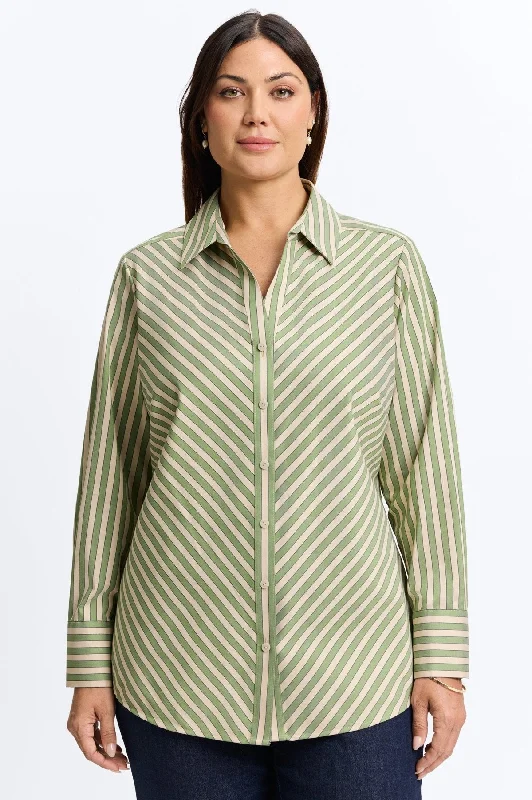 Mary Plus Essential Stretch Striped No Iron Shirt-- Collared T-Shirt Boat Neck A-Line Mary Plus Essential Stretch Striped No Iron Shirt-- Collared T-Shirt Boat Neck A-Line