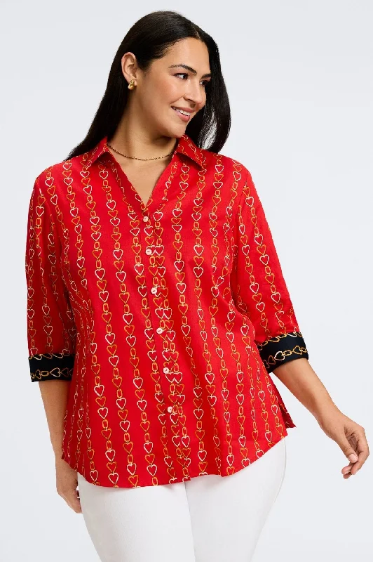Mary Plus No Iron Love Chain 3/4 Sleeve Shirt-- Front Pockets Side Pockets Patch Pockets