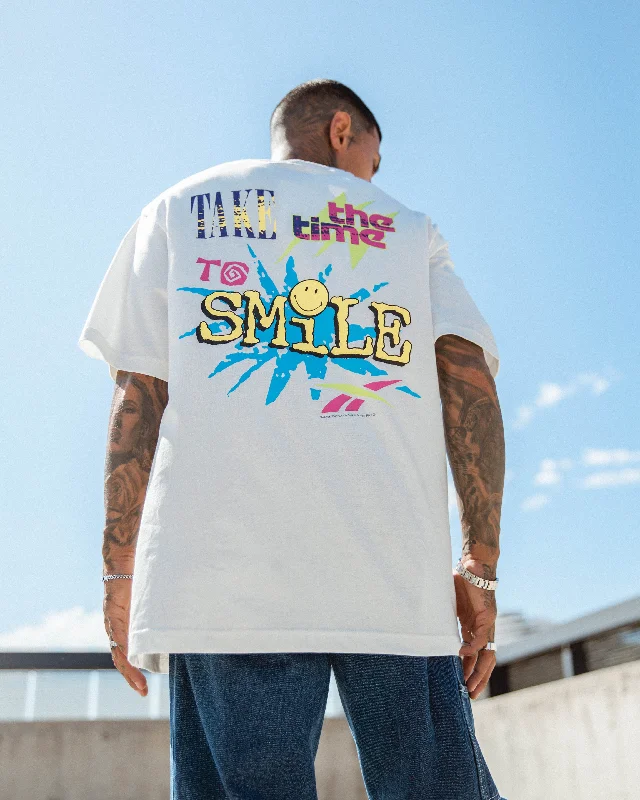 Reebok Smiley Short Sleeve T-Shirt Chalk-- Beaded Sequined Faux Fur