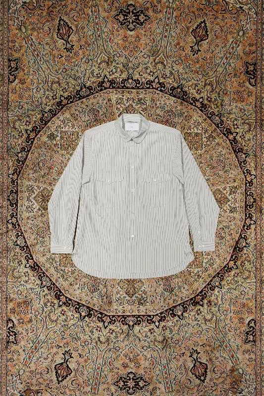 SUGARHILL STRIPE ROUND-COLLER SHIRT(SAX)-- Welt Pockets Slit Pockets